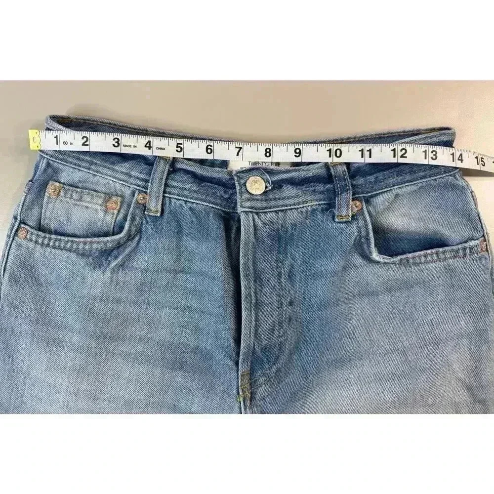 We The Free Size 25 Maggie Mid Rise Straight Leg Distressed Knee Holes Raw Hem - Picture 5 of 12